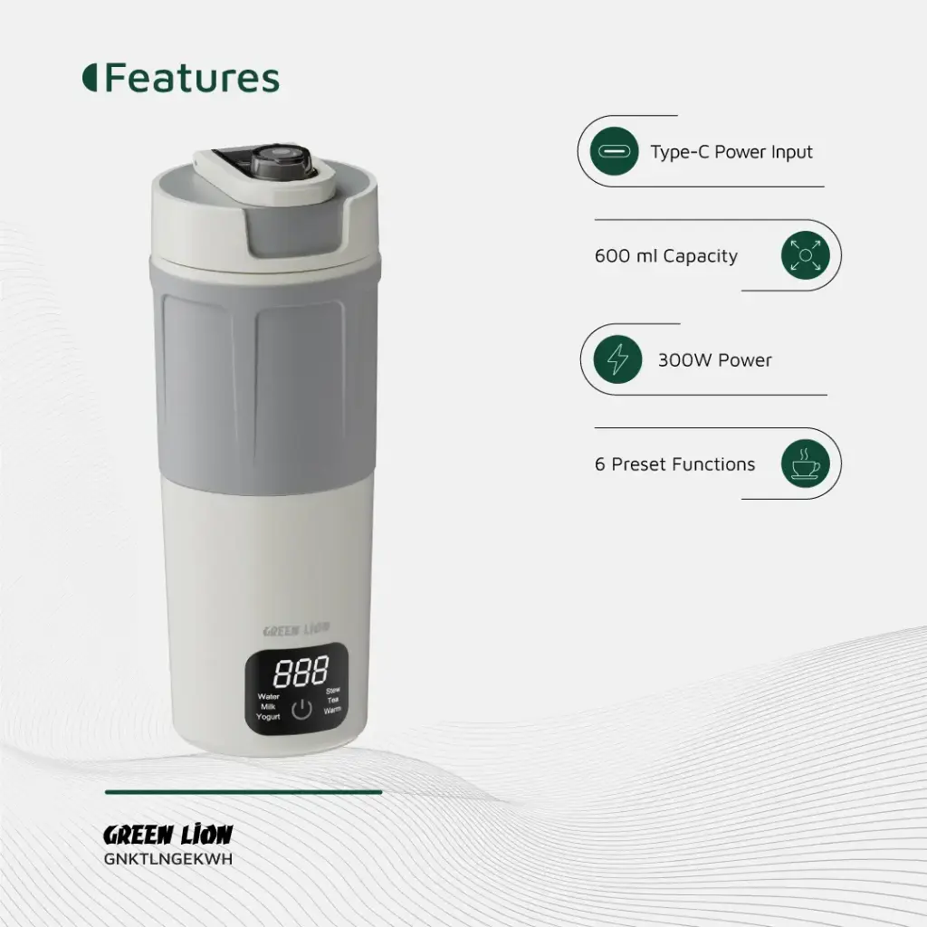 کتری برقی 600 میلی لیتری گرین Green Lion Kettle & Go Electric 600mL